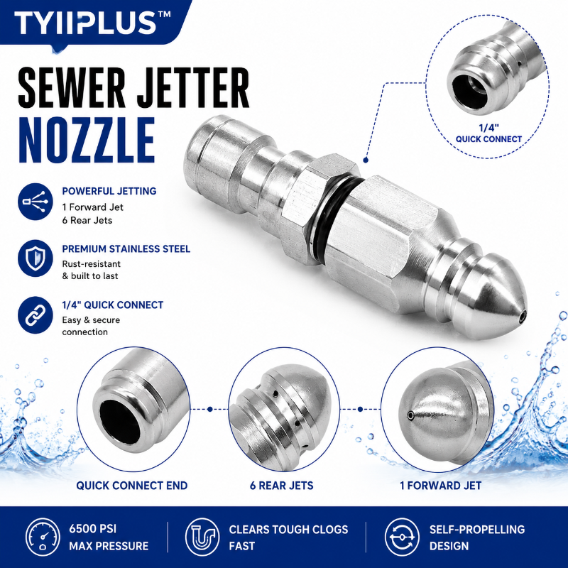 🚿 6500 PSI Sewer Jetter Nozzle – 1/4" Quick Connect Drain Cleaning Attachment