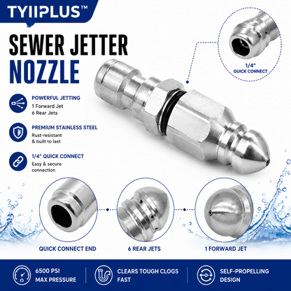 🚿 6500 PSI Sewer Jetter Nozzle – 1/4" Quick Connect Drain Cleaning Attachment