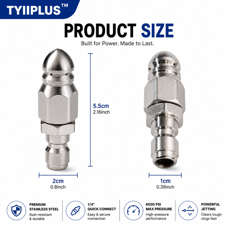 🚿 6500 PSI Sewer Jetter Nozzle – 1/4" Quick Connect Drain Cleaning Attachment