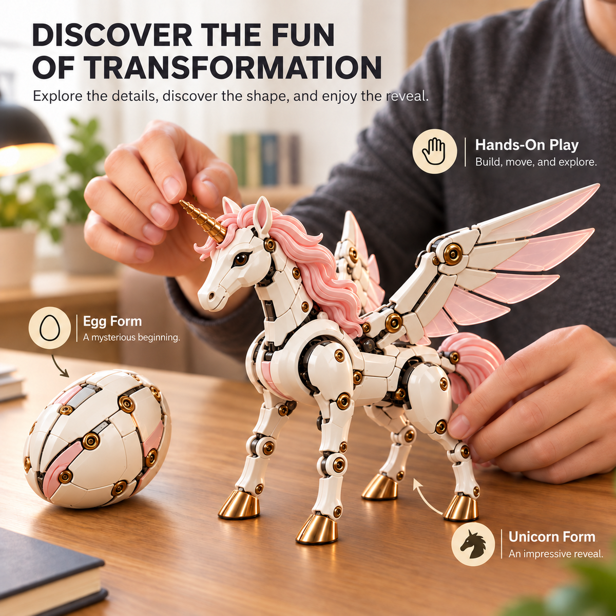 🌈🦄 2-in-1 Transforming Mechanical Unicorn Egg – Winged Fantasy Figure