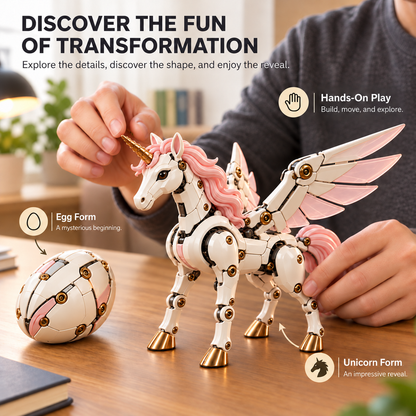 🌈🦄 2-in-1 Transforming Mechanical Unicorn Egg – Winged Fantasy Figure
