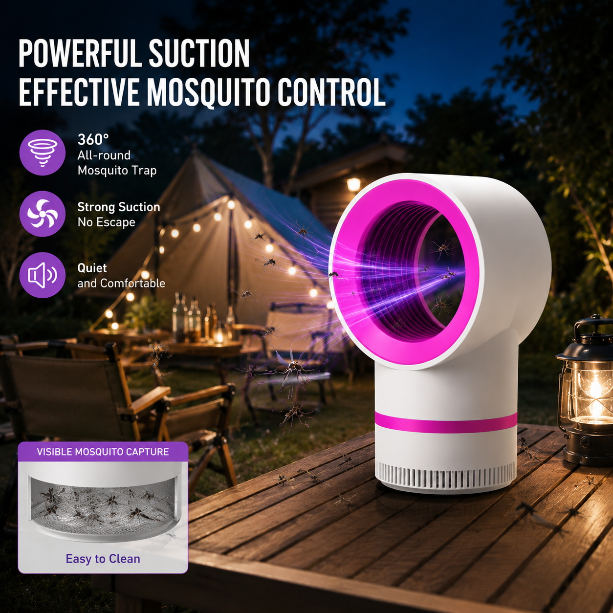 🦟🛡️ Powerful USB Mosquito Trap – Strong Suction & Quiet