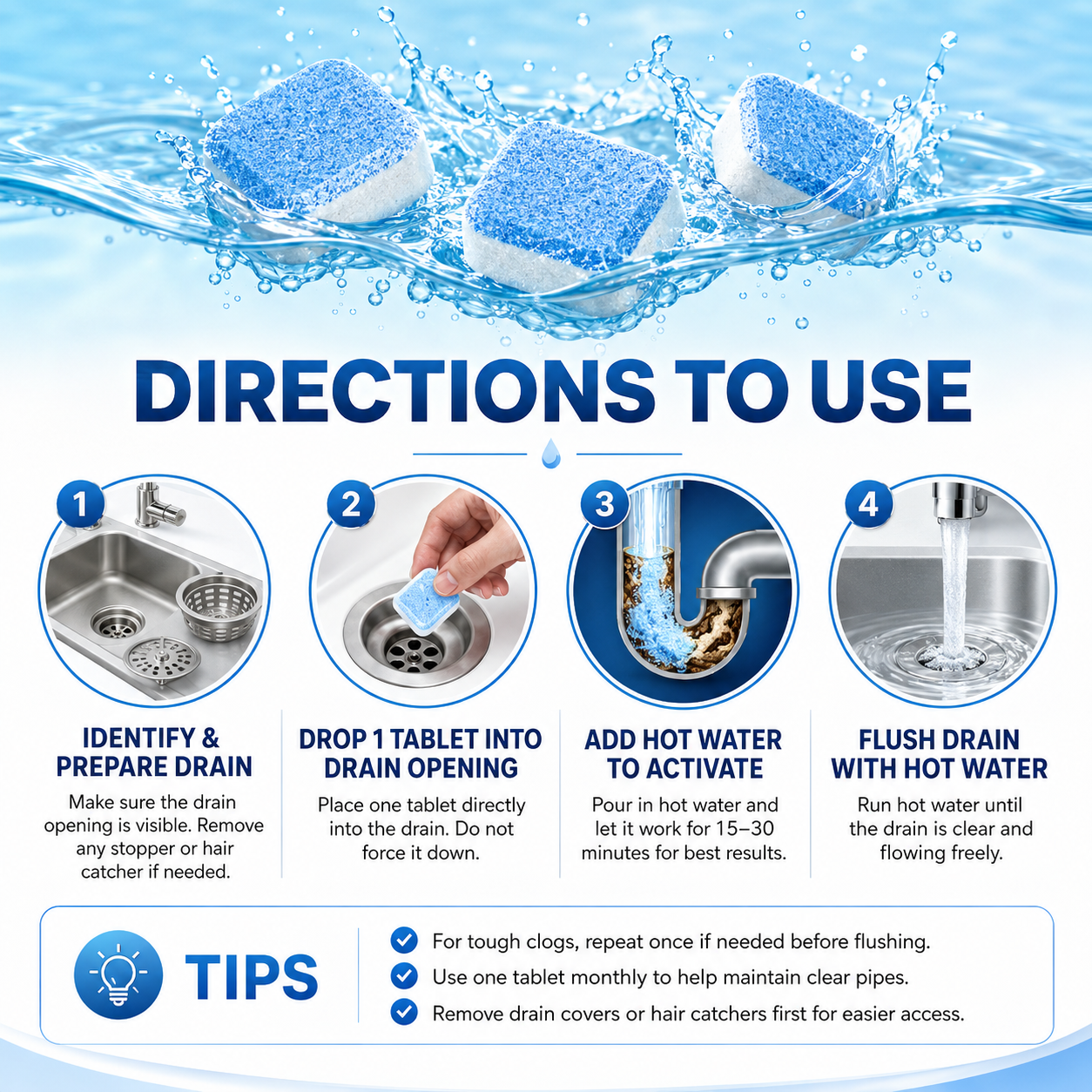 🔥HOT SALE 55% OFF💥🫧Drain Cleaning Tablets 12 Pack For Sinks, Showers & Washing Machines
