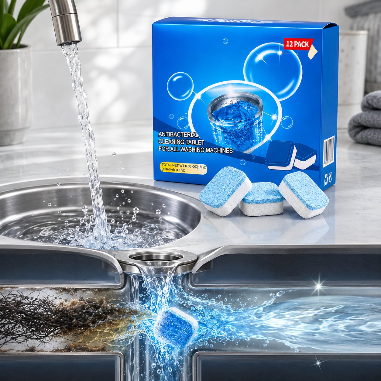 🔥HOT SALE 55% OFF💥🫧Drain Cleaning Tablets 12 Pack For Sinks, Showers & Washing Machines