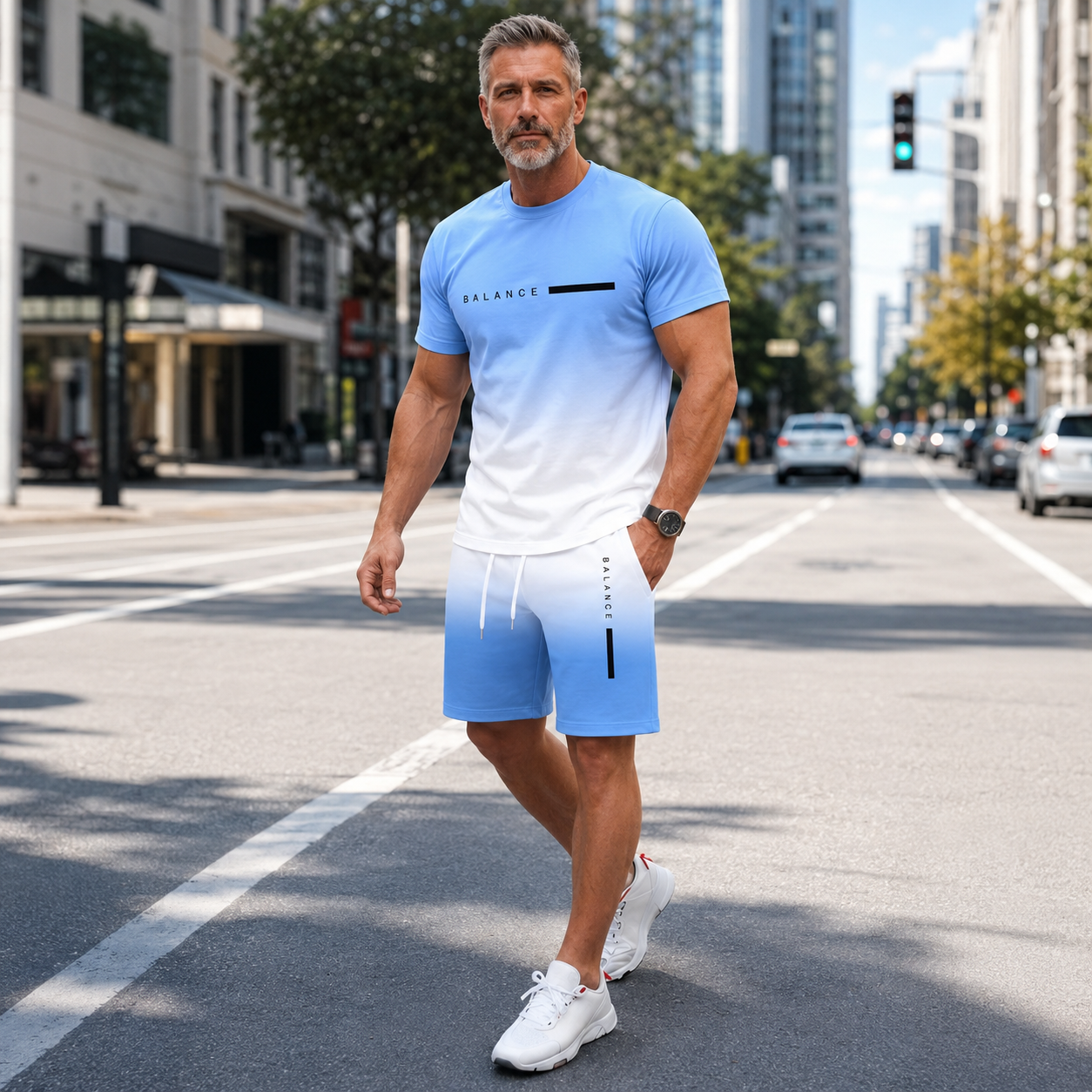 💪LIMITED SALE🔥 Men's Gradient Short Sleeve Activewear Set