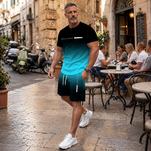 💪LIMITED SALE🔥 Men's Gradient Short Sleeve Activewear Set