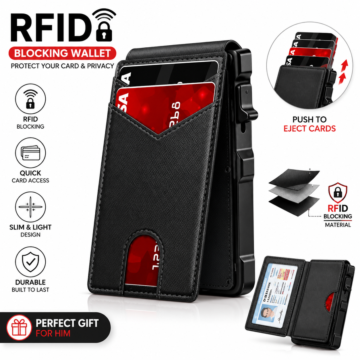 🔥50% off on the last day| 🔐 RFID Blocking Minimalist Pop-Up Wallet | One-Second Card Eject Design & Ultra Slim Pocket Wallet