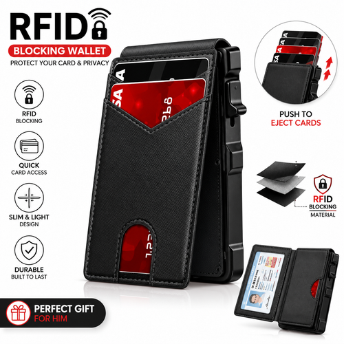 🔥50% off on the last day| 🔐 RFID Blocking Minimalist Pop-Up Wallet | One-Second Card Eject Design & Ultra Slim Pocket Wallet