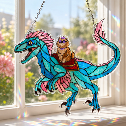 🌈 Princess Cat & Dino Acrylic Suncatcher – Turn Sunlight Into Magic ✨