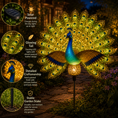 🦚Solar Peacock Garden Sculpture – Lifelike Color Glowing Outdoor Yard Landscape Ornament