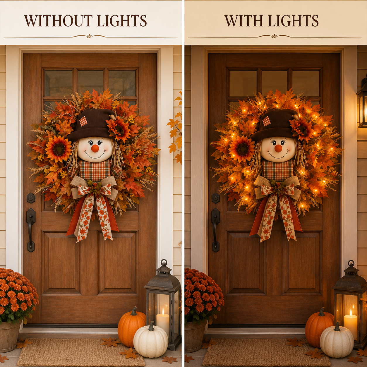 🔥🍁 Fall Favorite – Lighted Scarecrow Front Door Wreath & Free Shipping