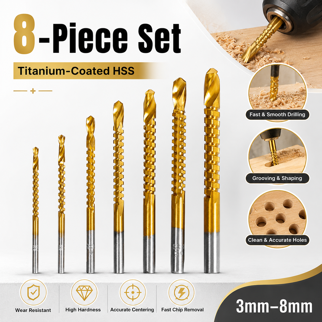 🔥50% OFF TODAY💪6-Piece 3–8mm Titanium Drill Bits⚡ Built for Metal, Wood & Plastic