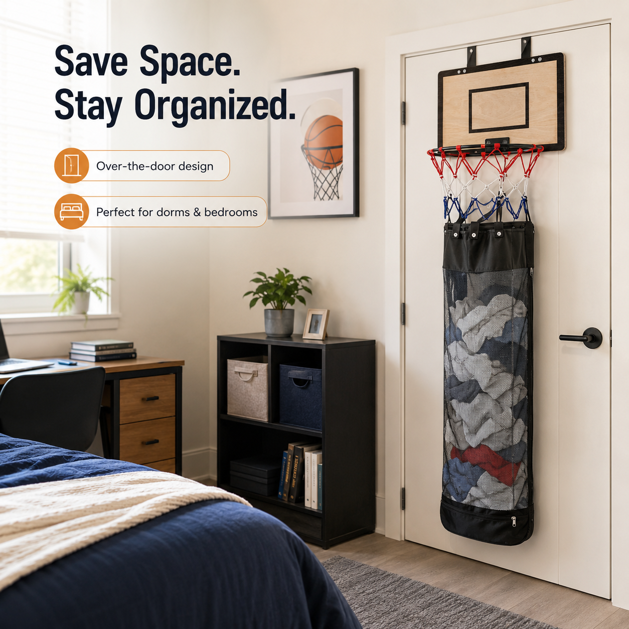 🏀 Over-the-Door Basketball Laundry Hamper – Turn Laundry into a Fun Game