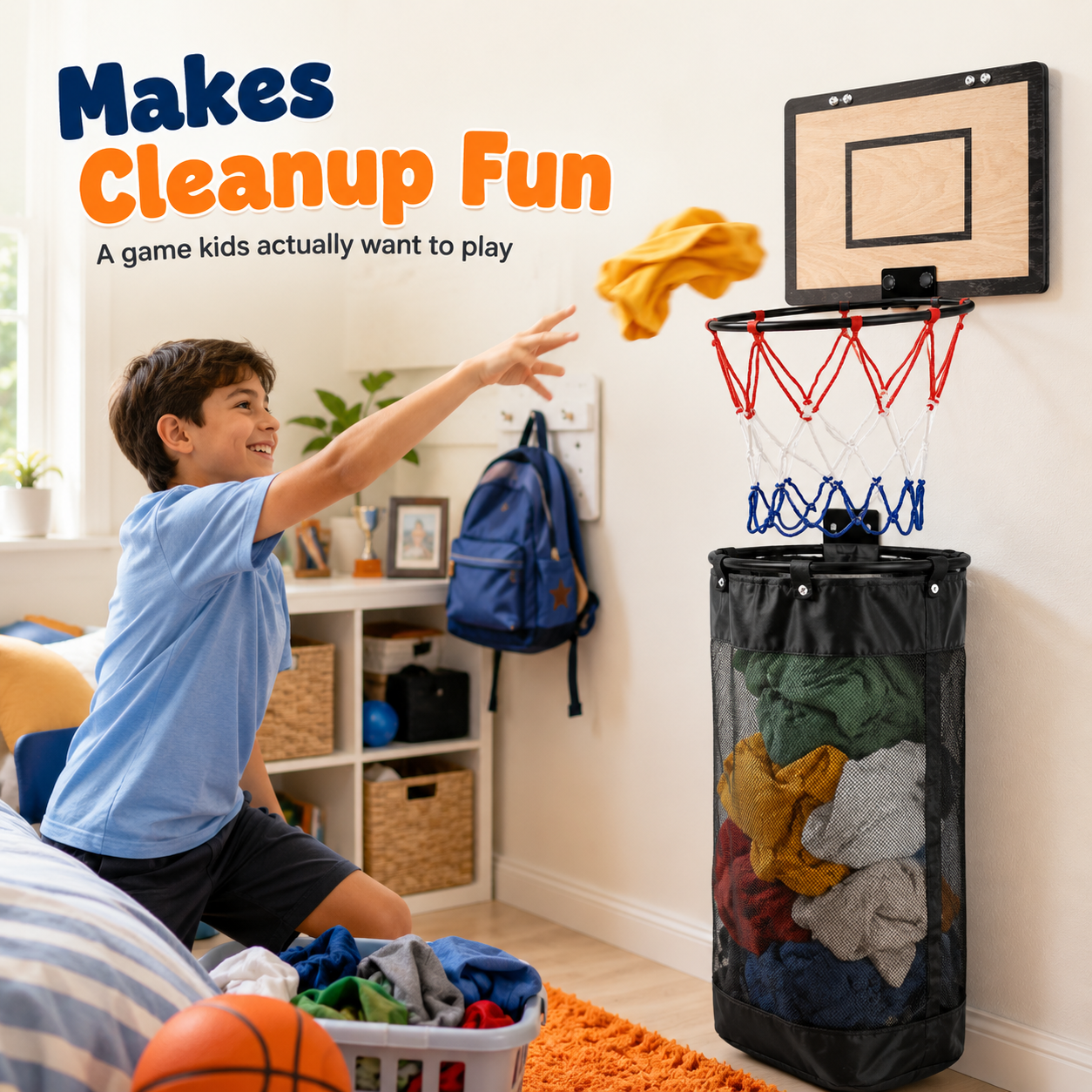 🏀 Over-the-Door Basketball Laundry Hamper – Turn Laundry into a Fun Game