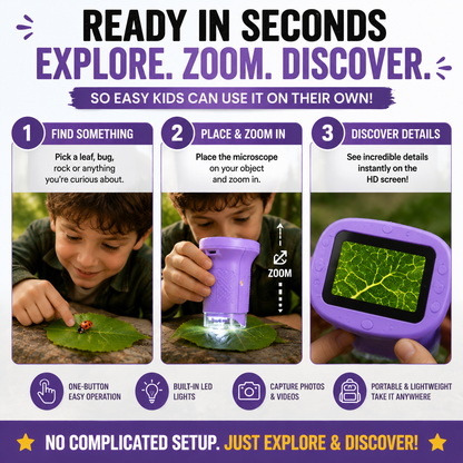 🔥HOT SALE 55%OFF🔬 1000X Handheld Microscope for Kids with 4K 2.0" Screen – Turn Screen Time Into Discovery