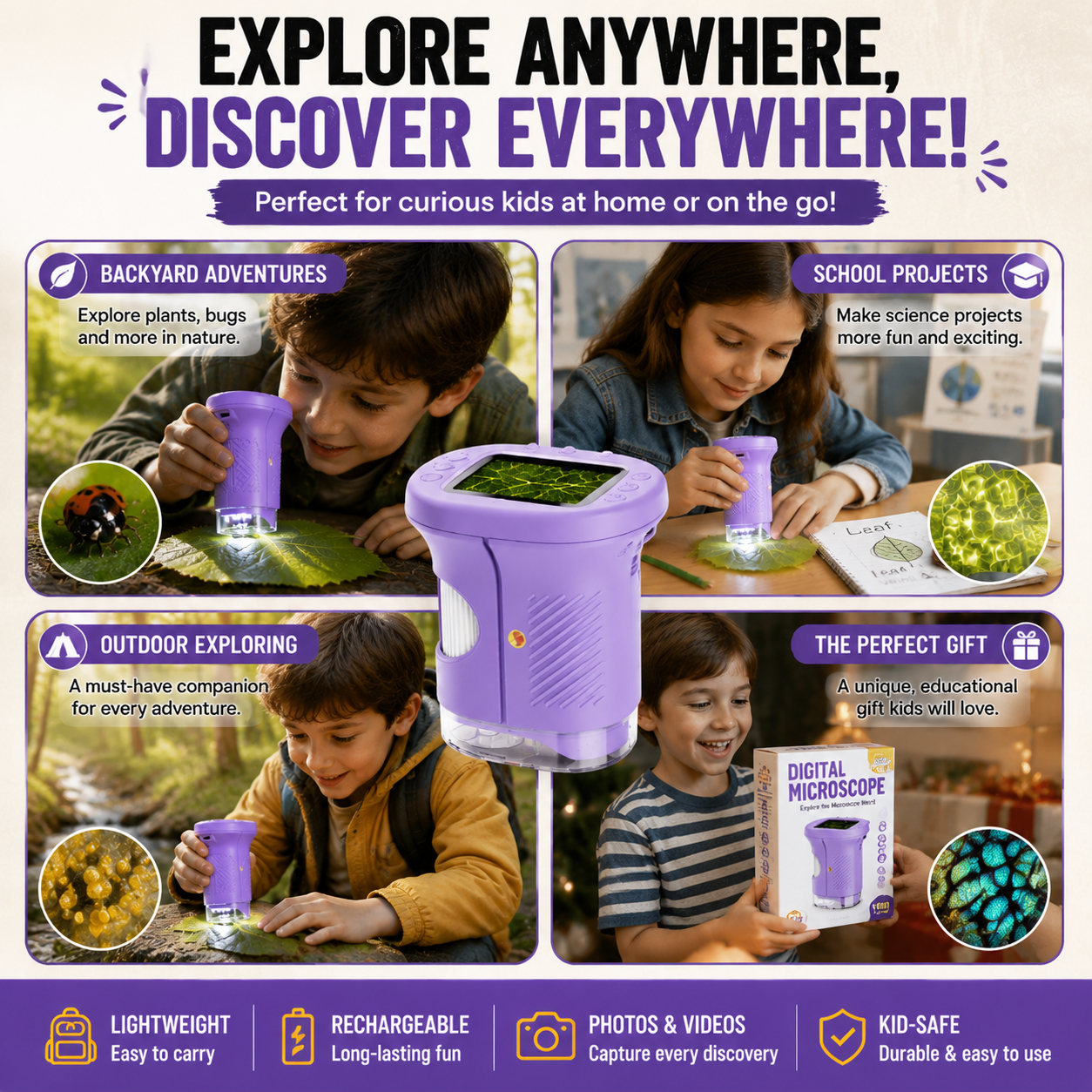 🔥HOT SALE 55%OFF🔬 1000X Handheld Microscope for Kids with 4K 2.0" Screen – Turn Screen Time Into Discovery