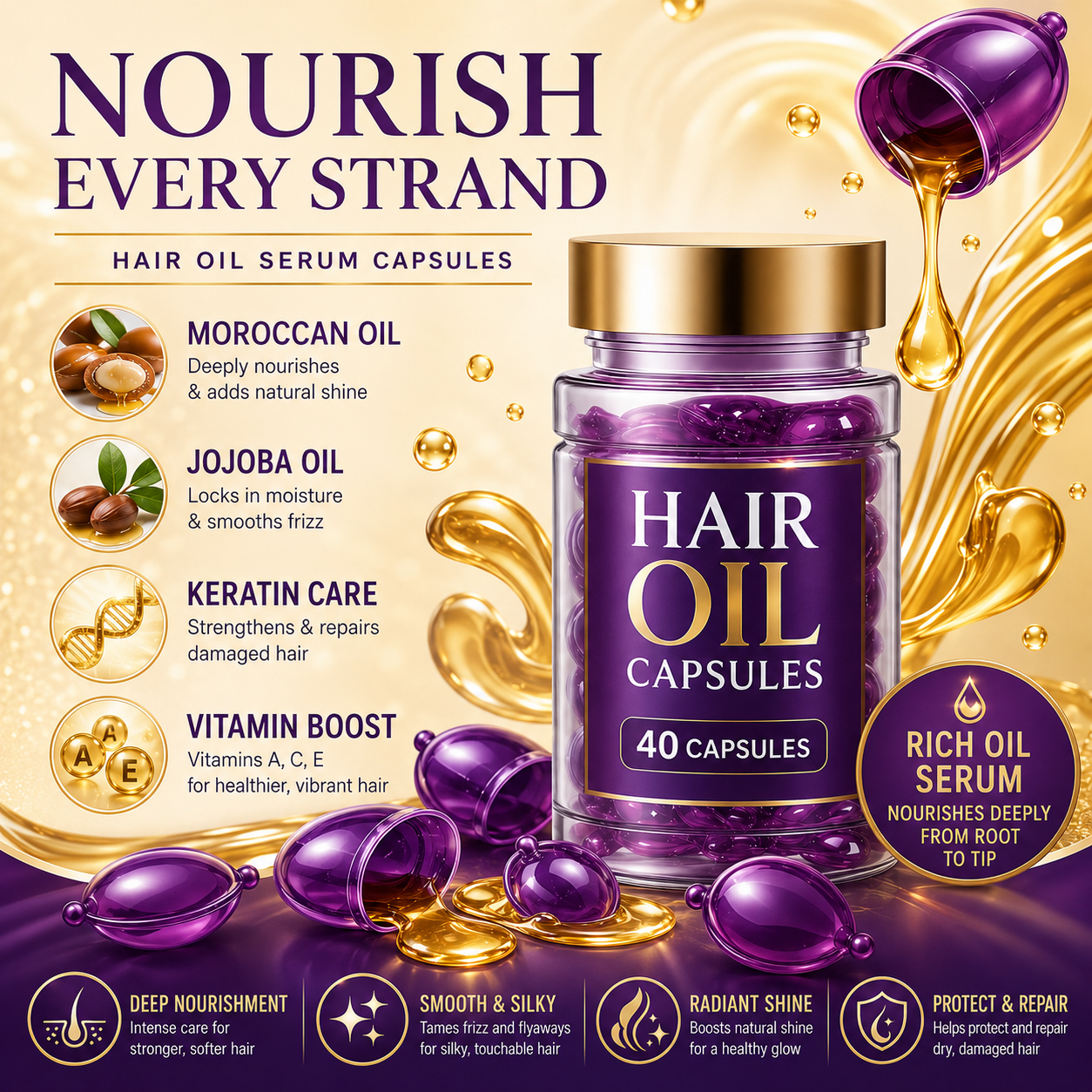 ✨55% OFF TODAY💜 Frizz Control Hair Capsules 🌿For Smooth, Shiny & Healthier-Looking Hair