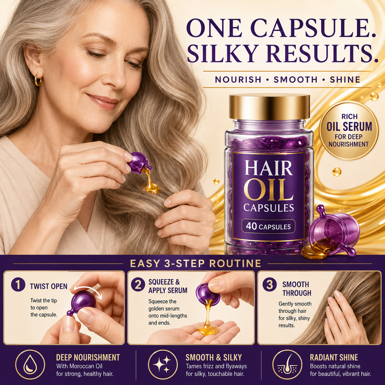 ✨55% OFF TODAY💜 Frizz Control Hair Capsules 🌿For Smooth, Shiny & Healthier-Looking Hair