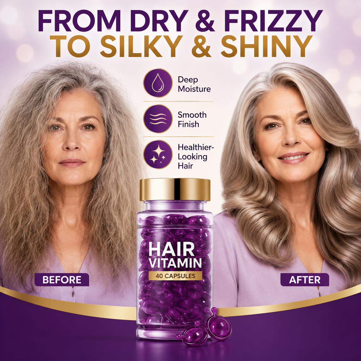 ✨55% OFF TODAY💜 Frizz Control Hair Capsules 🌿For Smooth, Shiny & Healthier-Looking Hair