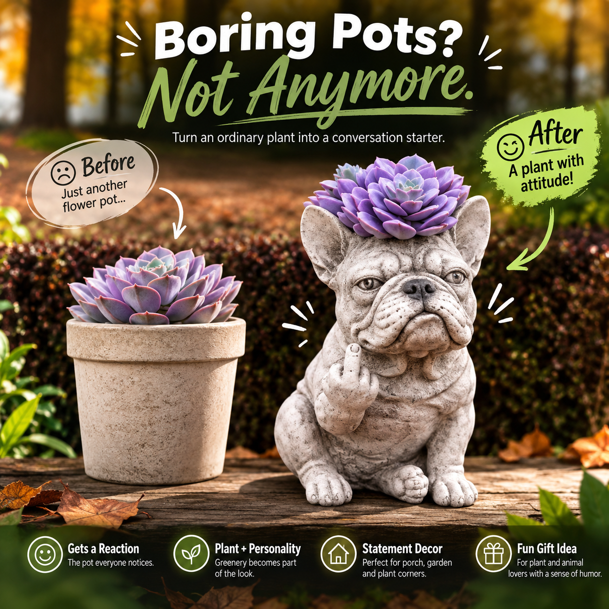 🎁 SPECIAL OFFER | Funny Bulldog Planter – Unique Plant Lover Gift & Cheeky Garden Decoration