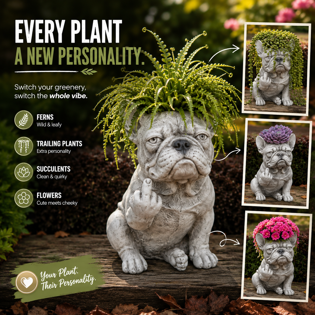 🎁 SPECIAL OFFER | Funny Bulldog Planter – Unique Plant Lover Gift & Cheeky Garden Decoration