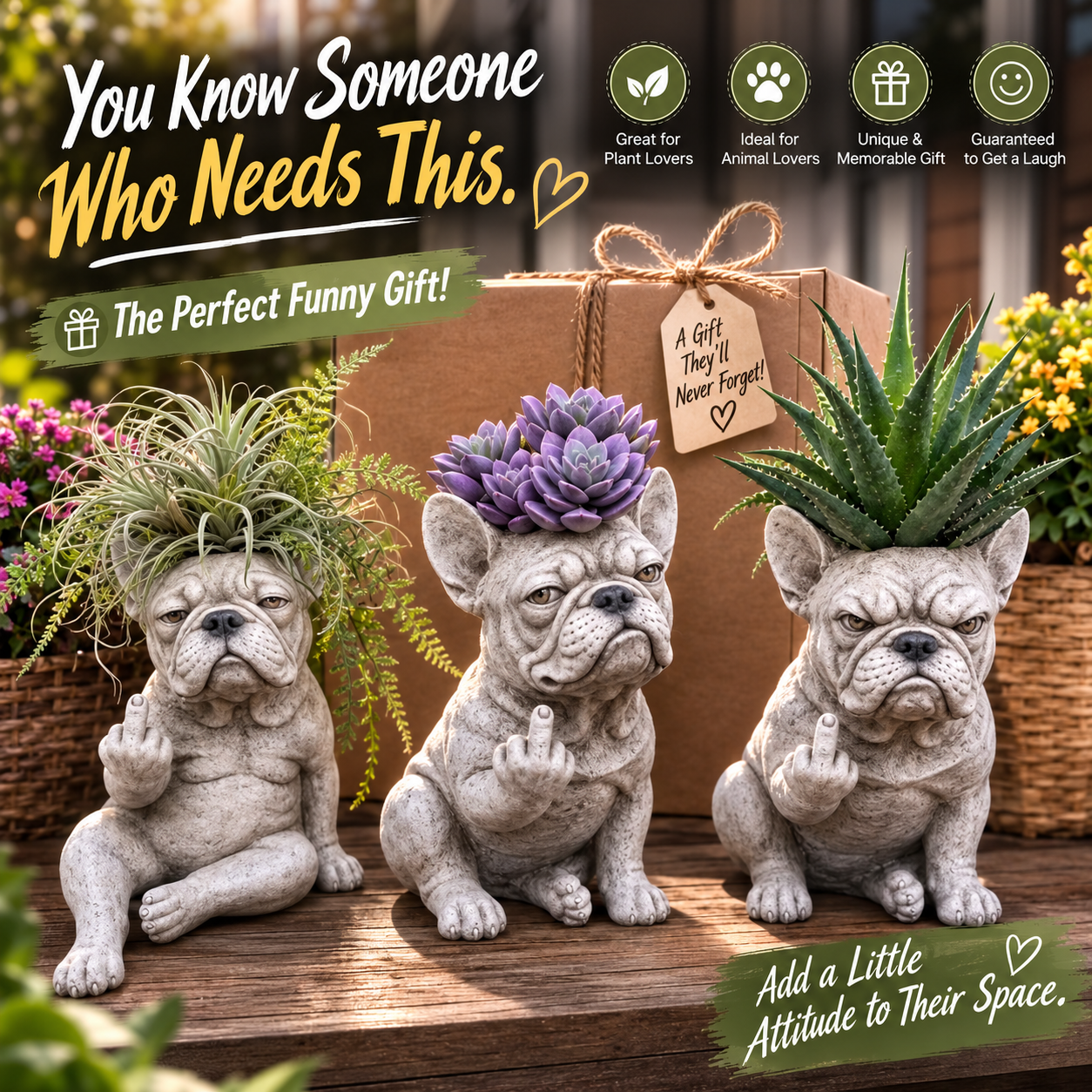 🎁 SPECIAL OFFER | Funny Bulldog Planter – Unique Plant Lover Gift & Cheeky Garden Decoration