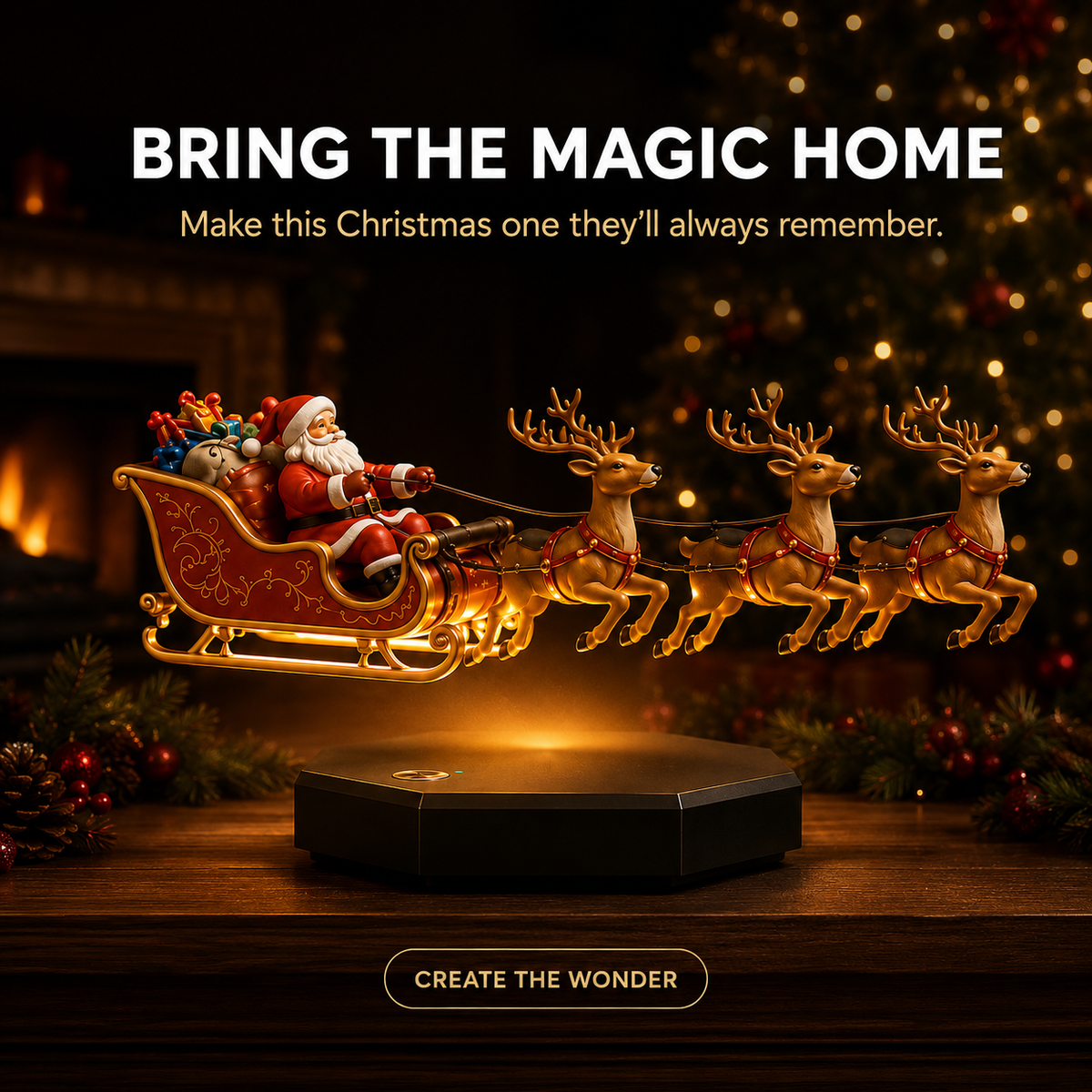✨Floating Santa Sleigh with 4 Reindeer-Magnetic Christmas Magic
