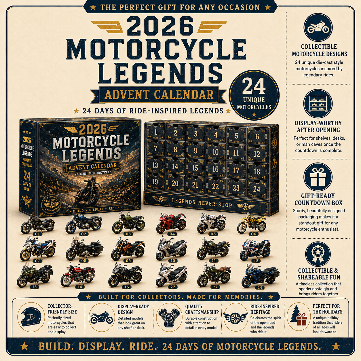 🏍️ 2026 Motorcycle Advent Calendar – 24 Mini Motorcycles, 24 Days of Legendary Rides