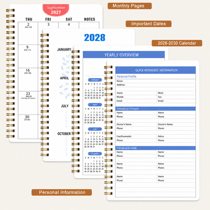 🐮 2026-2030 Calendar 📅  - From January 2026 to December 2030, 5-year calendar, cartoon Highland cow themed cover design, annual calendar planning, month labels, 60-month calendar