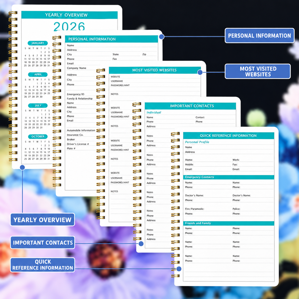 🐮 2026-2030 Calendar 📅  - From January 2026 to December 2030, 5-year calendar, cartoon Highland cow themed cover design, annual calendar planning, month labels, 60-month calendar