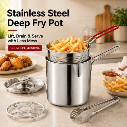 2026🔥🍟 Personal Mini Deep Fryer Set – Stainless Steel Pot with Lift-Out Draining Basket & Food Tongs