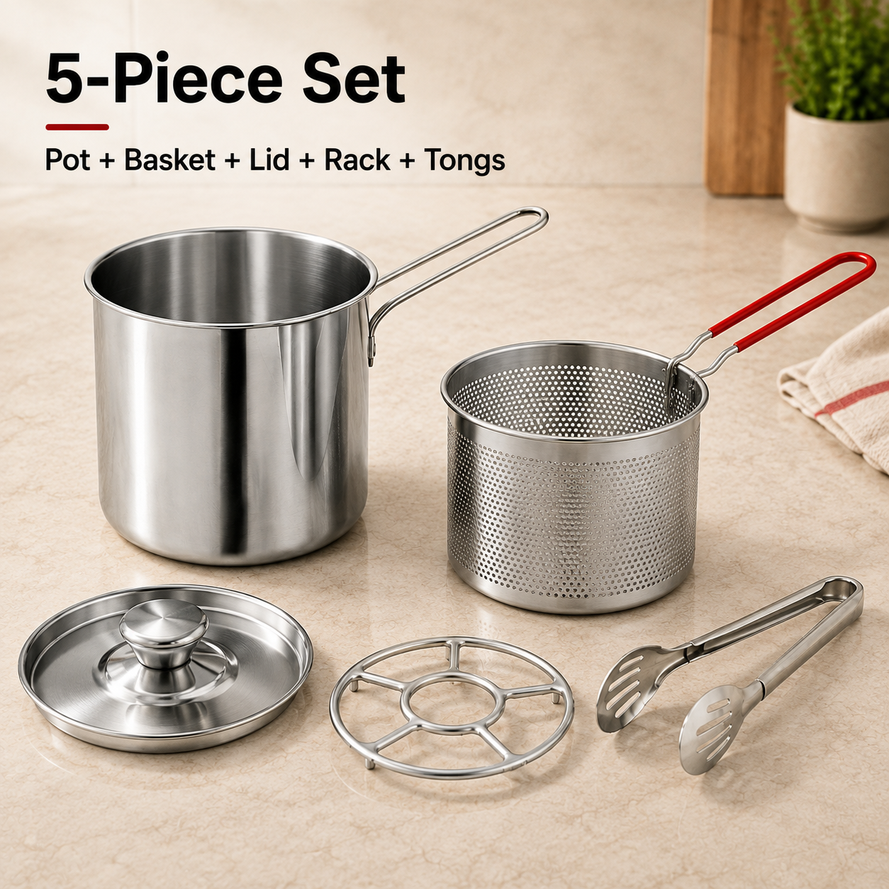 2026🔥🍟 Personal Mini Deep Fryer Set – Stainless Steel Pot with Lift-Out Draining Basket & Food Tongs