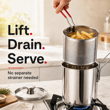 2026🔥🍟 Personal Mini Deep Fryer Set – Stainless Steel Pot with Lift-Out Draining Basket & Food Tongs