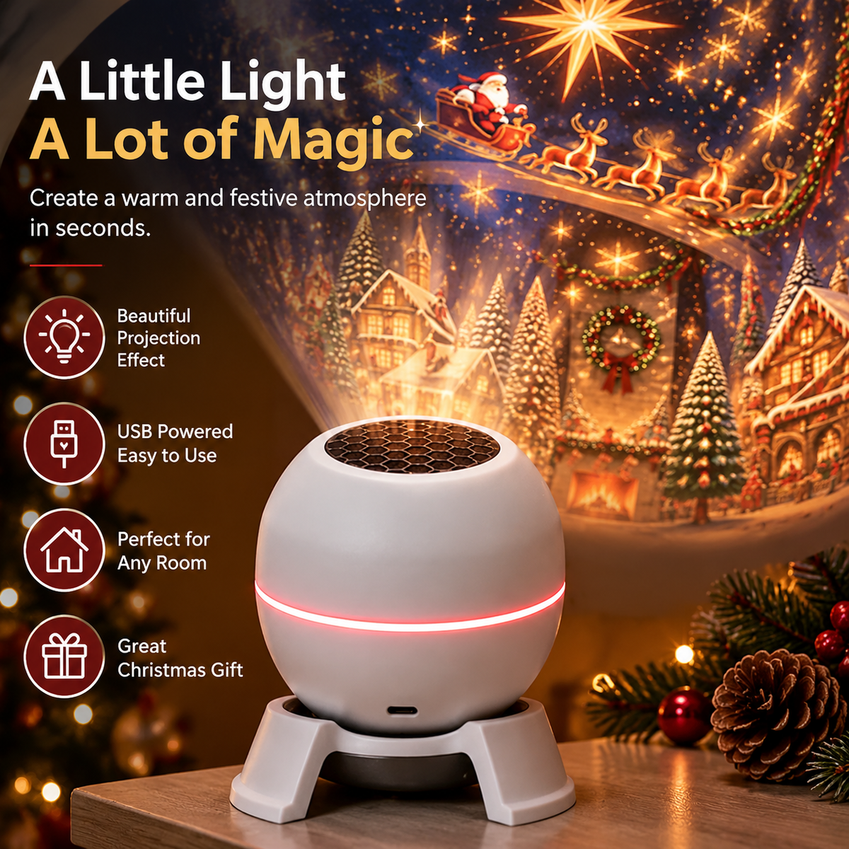 🎄🎅 Christmas Magic Projection Light – Bring Holiday Scenes to Life