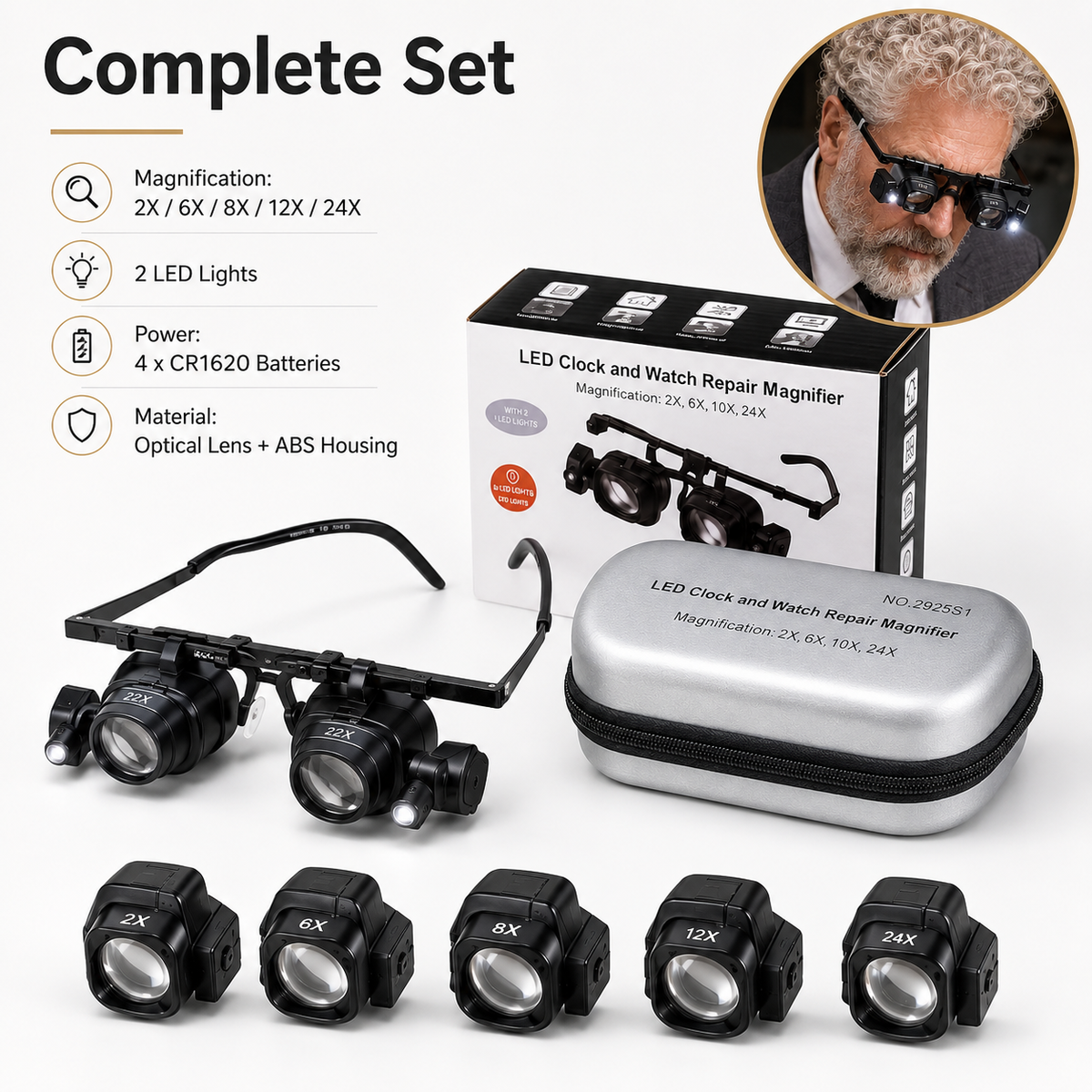 🔍 LED Head-Mounted Magnifying Glasses – Hands-Free Magnifier for Precision Work