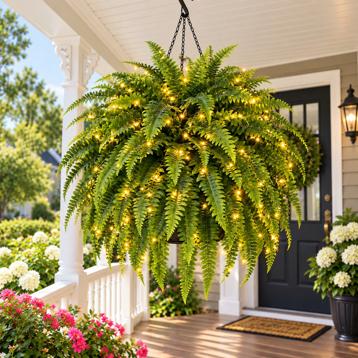 💛Glowing Boston Ferns with Lights – 🌿 Zero Watering, Zero Maintenance