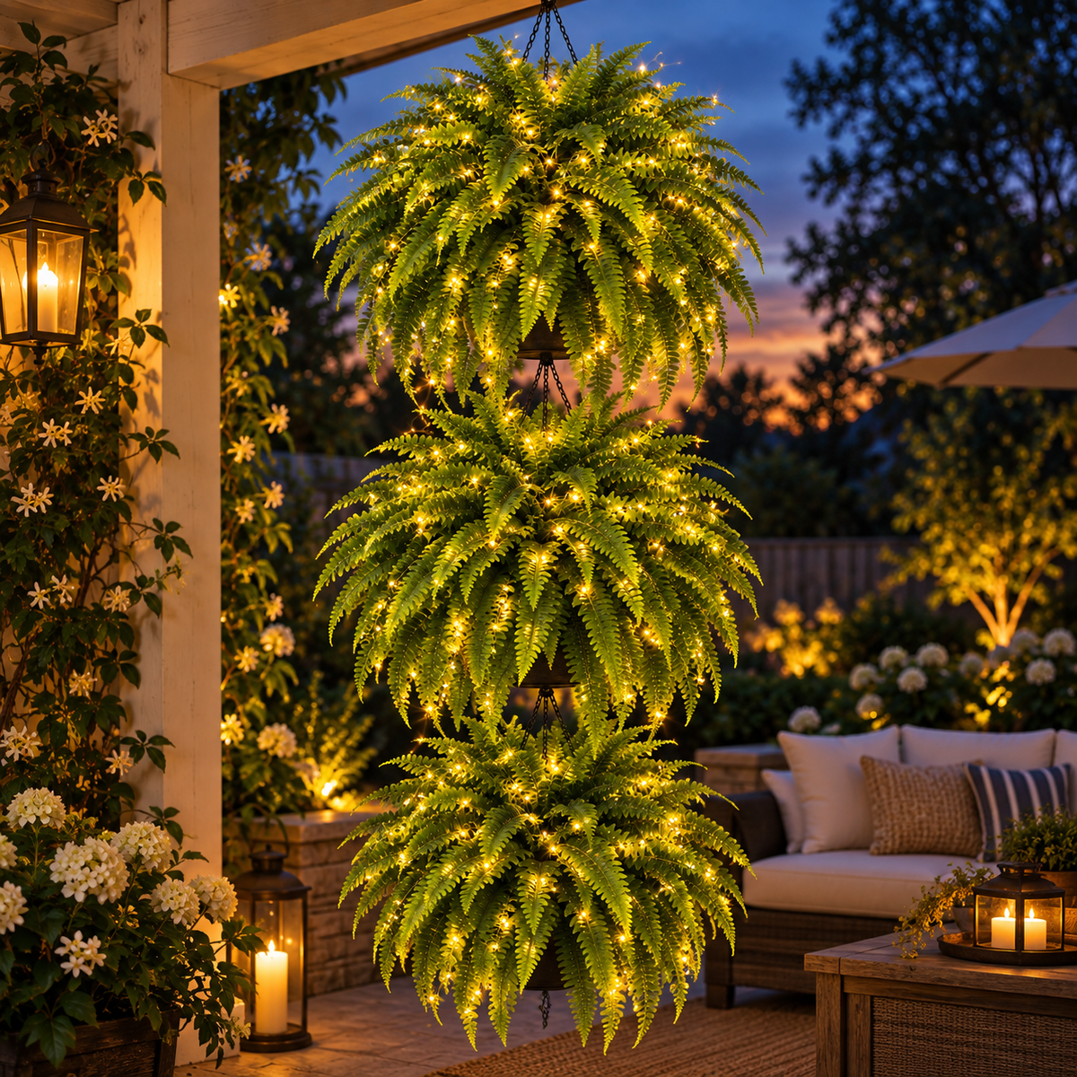 💛Glowing Boston Ferns with Lights – 🌿 Zero Watering, Zero Maintenance