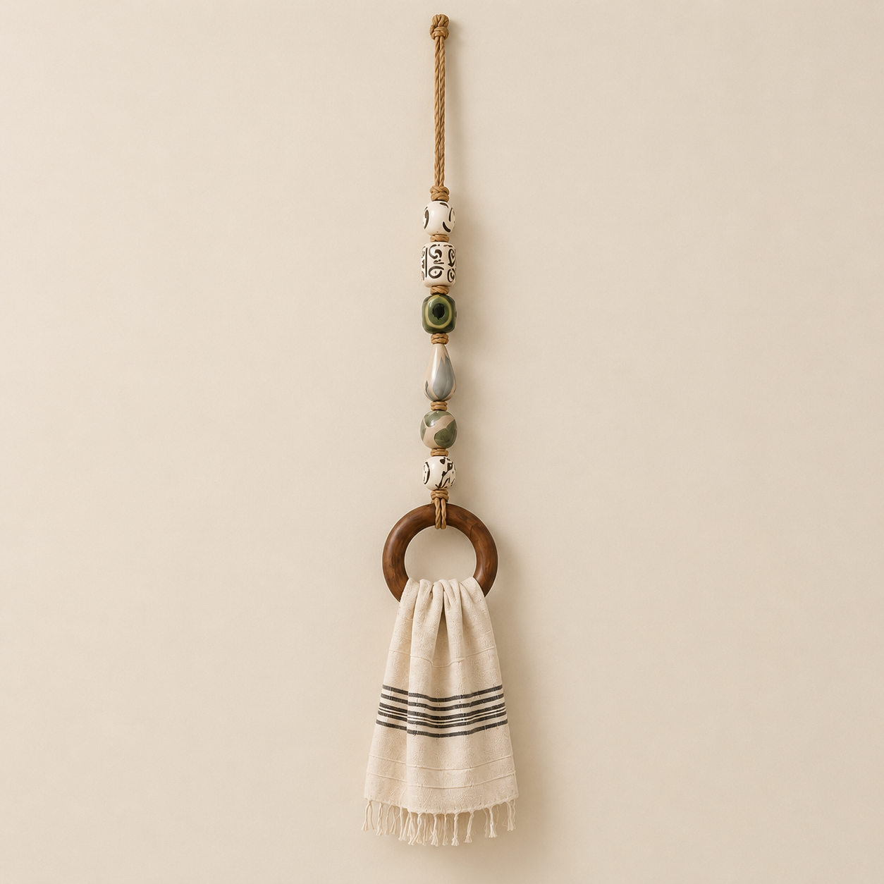🔥HOT SALE 50% OFF🏡Decorative Beaded Towel Hanger with Wooden Ring