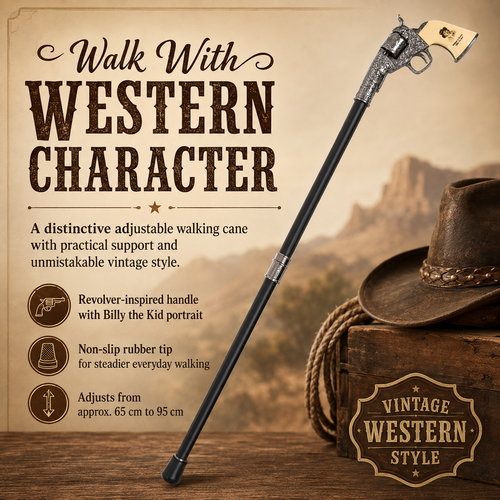 🤠 Vintage Western Walking Cane – Revolver-Inspired Handle