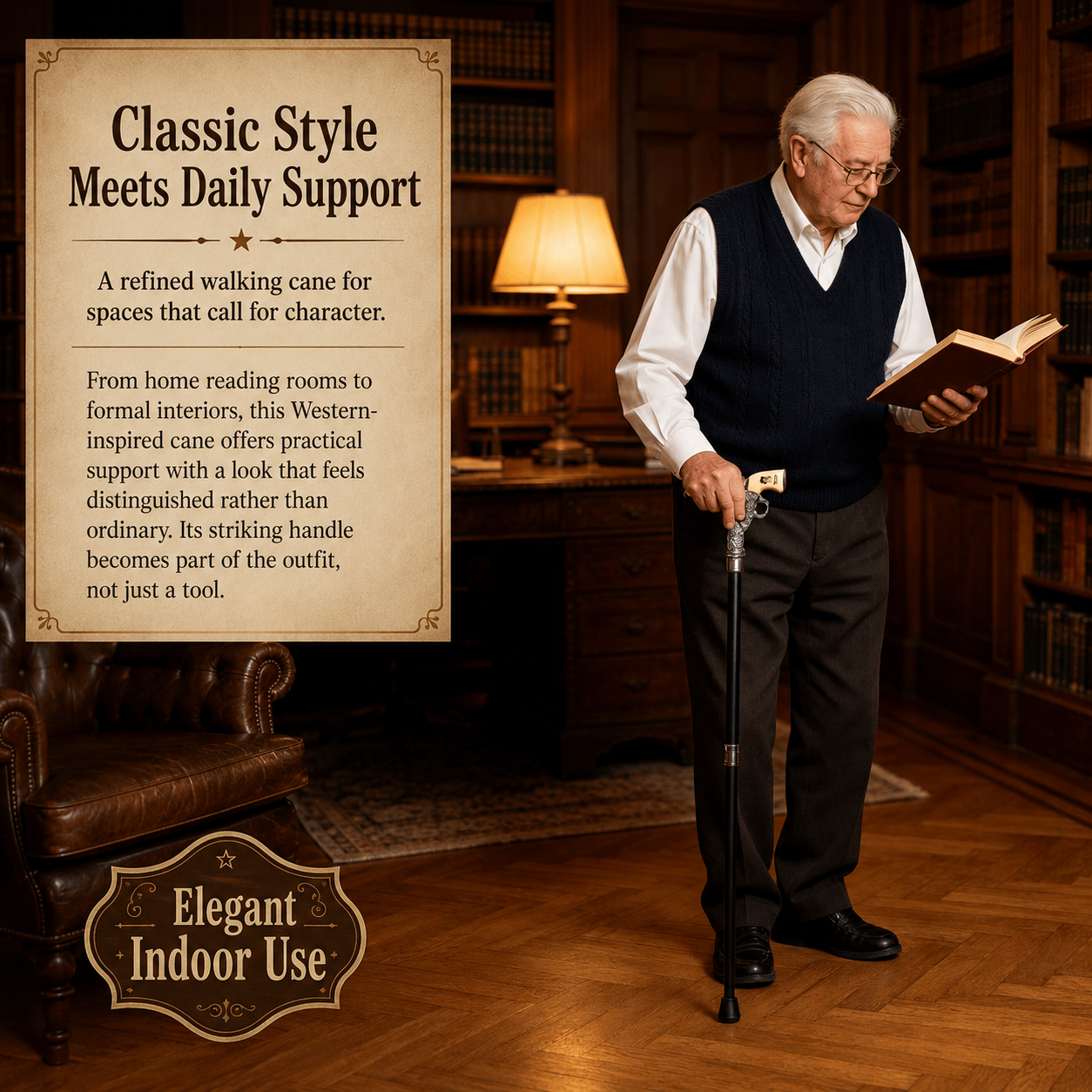 🤠 Vintage Western Walking Cane – Revolver-Inspired Handle