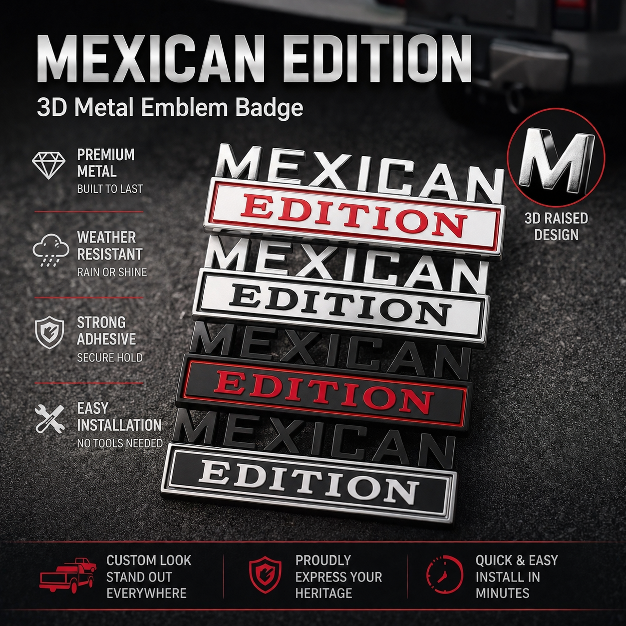 🚗 3D Metal Letter Emblem – Mexican Edition, Car Sticker Badge