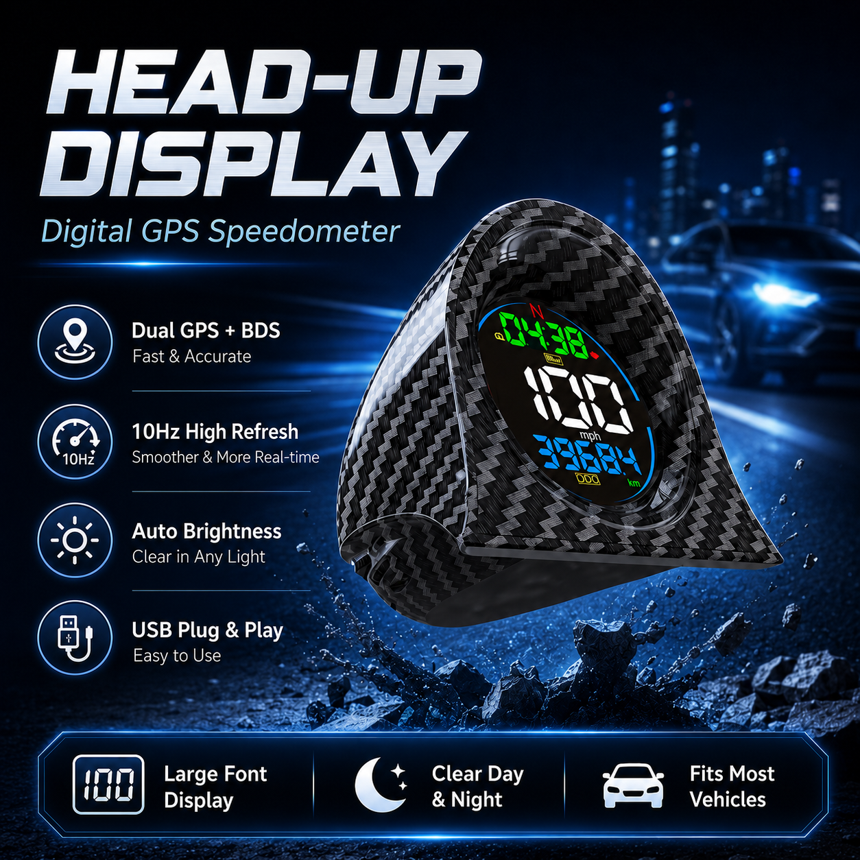 🔥HOT SALE 55% OFF🚗F2 Digital GPS Head-Up Display for Cars | USB Plug & Play Speedometer