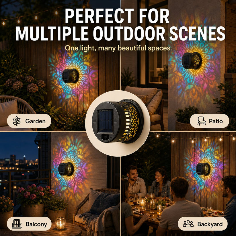 ✨ Solar Mandala Wall Light 🥇 – Waterproof Outdoor Garden Fence Projector Lamp with Magical Ambient Glow🪐🌌-8CR5