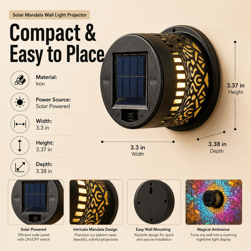 ✨ Solar Mandala Wall Light 🥇 – Waterproof Outdoor Garden Fence Projector Lamp with Magical Ambient Glow🪐🌌-8CR5