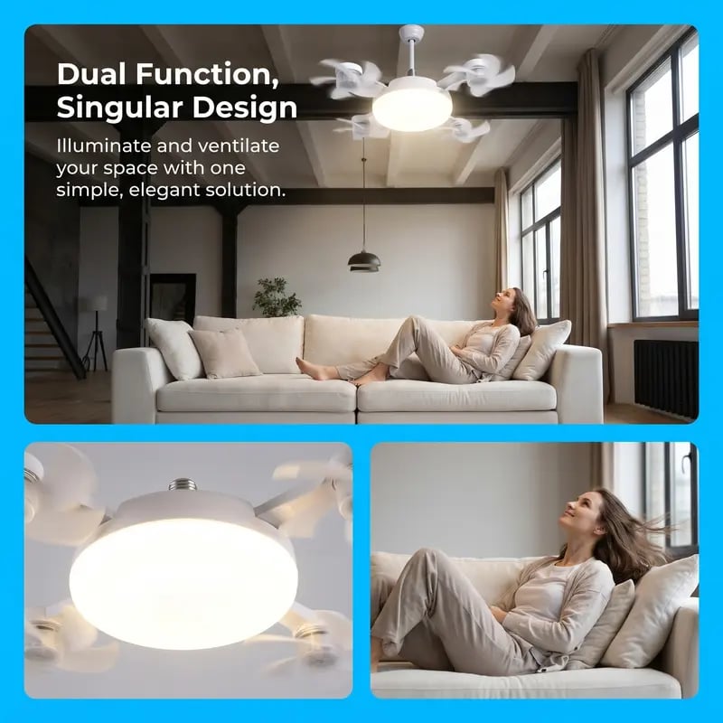 💥 55% OFF TODAY❄️Stay Cool & Bright💡 2-in-1 Ceiling Fan Light 🏠Perfect for Bedrooms, Kitchens & Garages