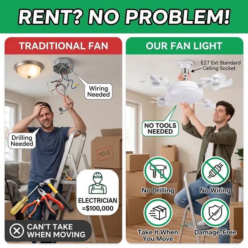 💥 55% OFF TODAY❄️Stay Cool & Bright💡 2-in-1 Ceiling Fan Light 🏠Perfect for Bedrooms, Kitchens & Garages