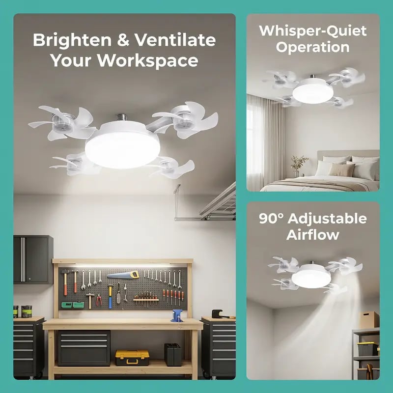 💥 55% OFF TODAY❄️Stay Cool & Bright💡 2-in-1 Ceiling Fan Light 🏠Perfect for Bedrooms, Kitchens & Garages
