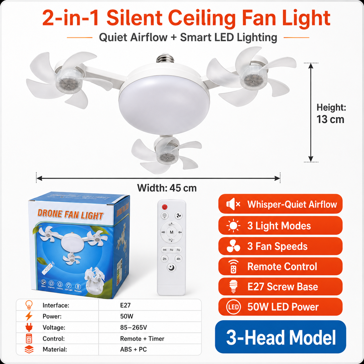 💥 55% OFF TODAY❄️Stay Cool & Bright💡 2-in-1 Ceiling Fan Light 🏠Perfect for Bedrooms, Kitchens & Garages