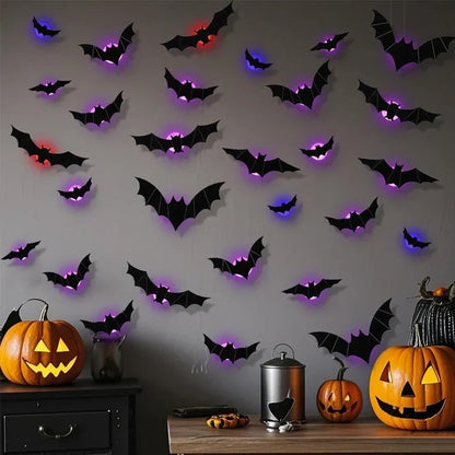 🔥 2026 Hot Sale 3D LED Bat Wall Decorations – 12/24PCS Light-Up Halloween Decor for Walls, Windows & Parties