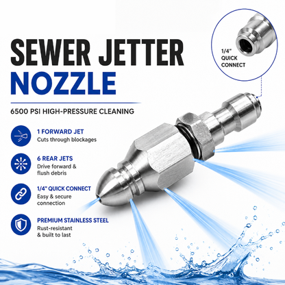🚿 6500 PSI Sewer Jetter Nozzle – 1/4" Quick Connect Drain Cleaning Attachment